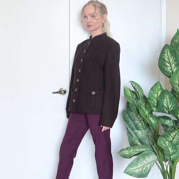 Elements G Brown Wool Stand Collar Coat / Jacket - Picture 6 of 11